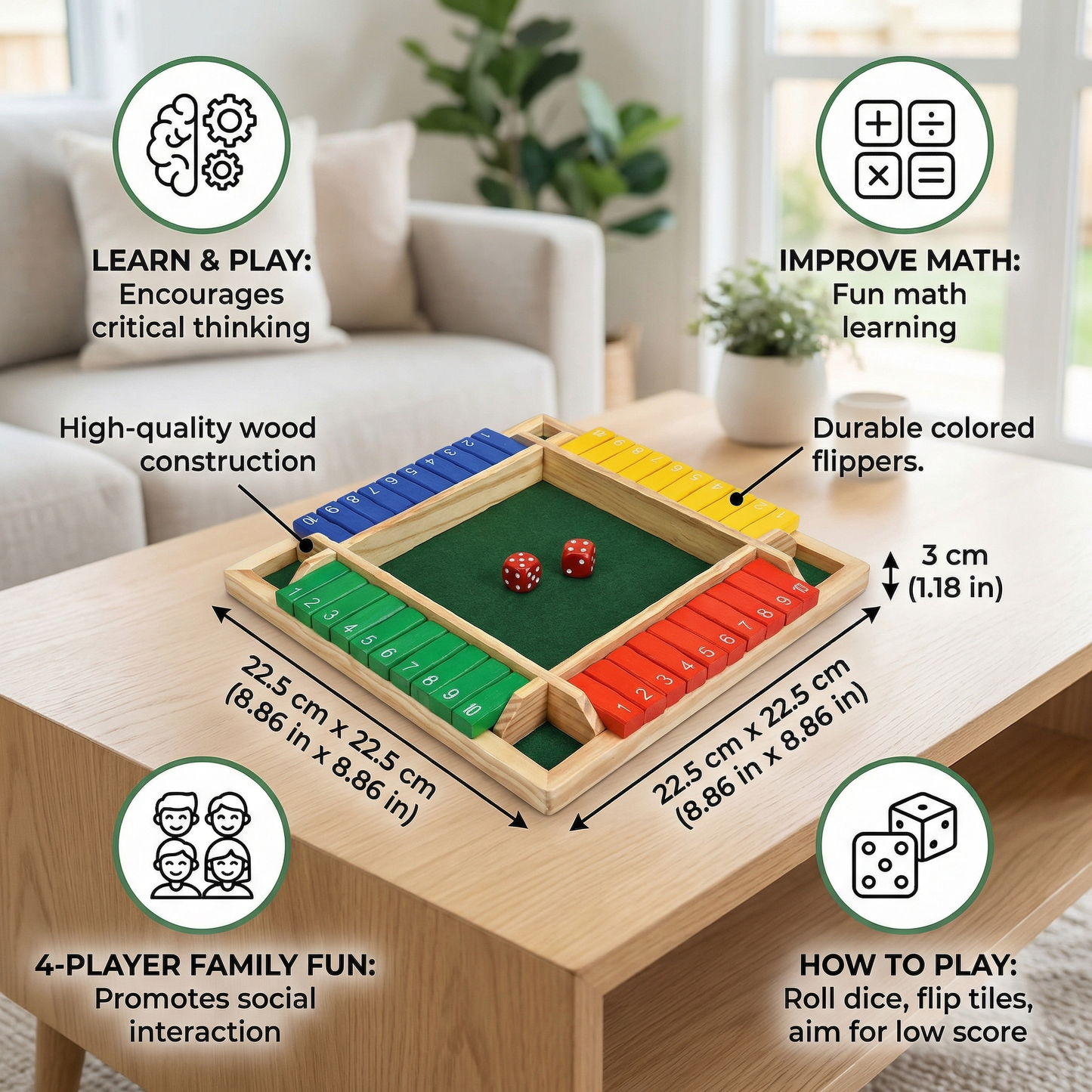 Shut The Box Family Folding Game 4-Player Set