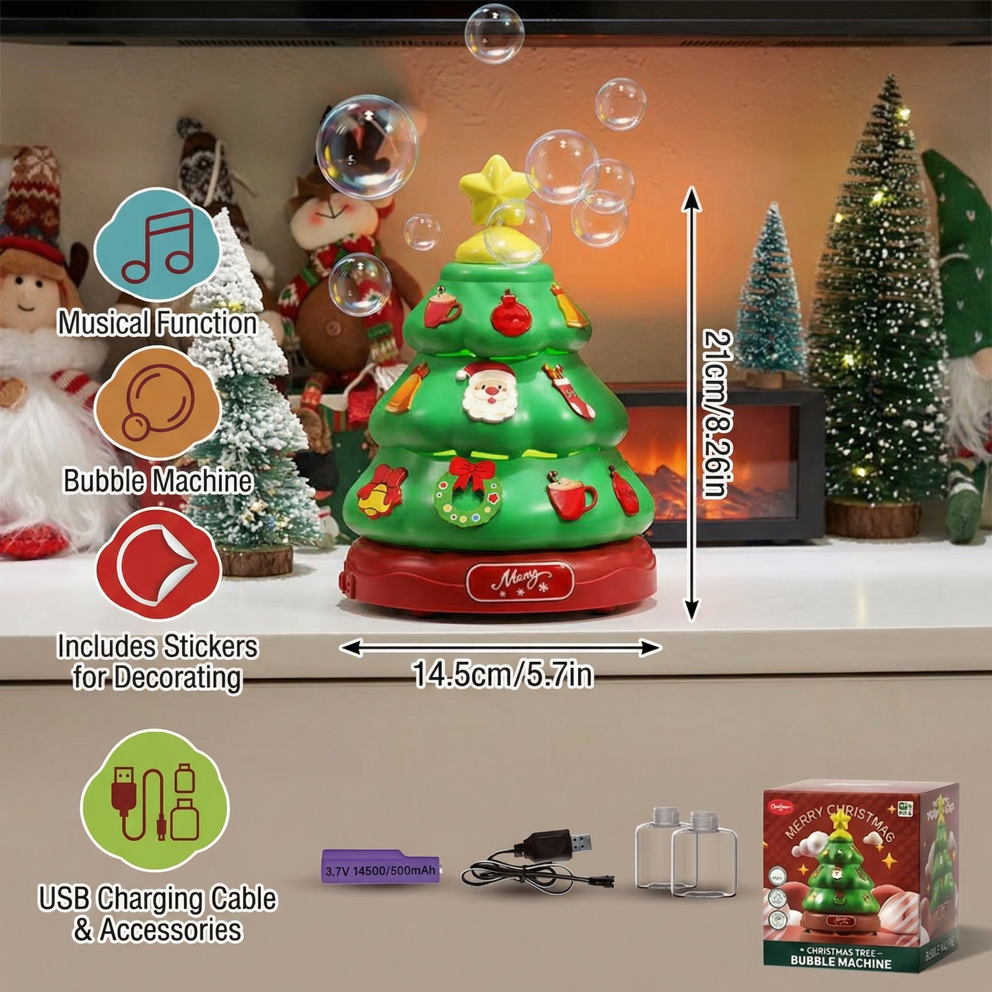 Musical Bubble Christmas Tree with Stickers for Decorating