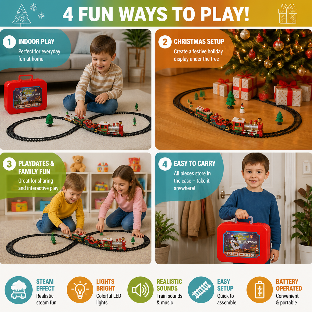 Kids’ Electric Train Set with Lights, Sounds & Steam Effects
