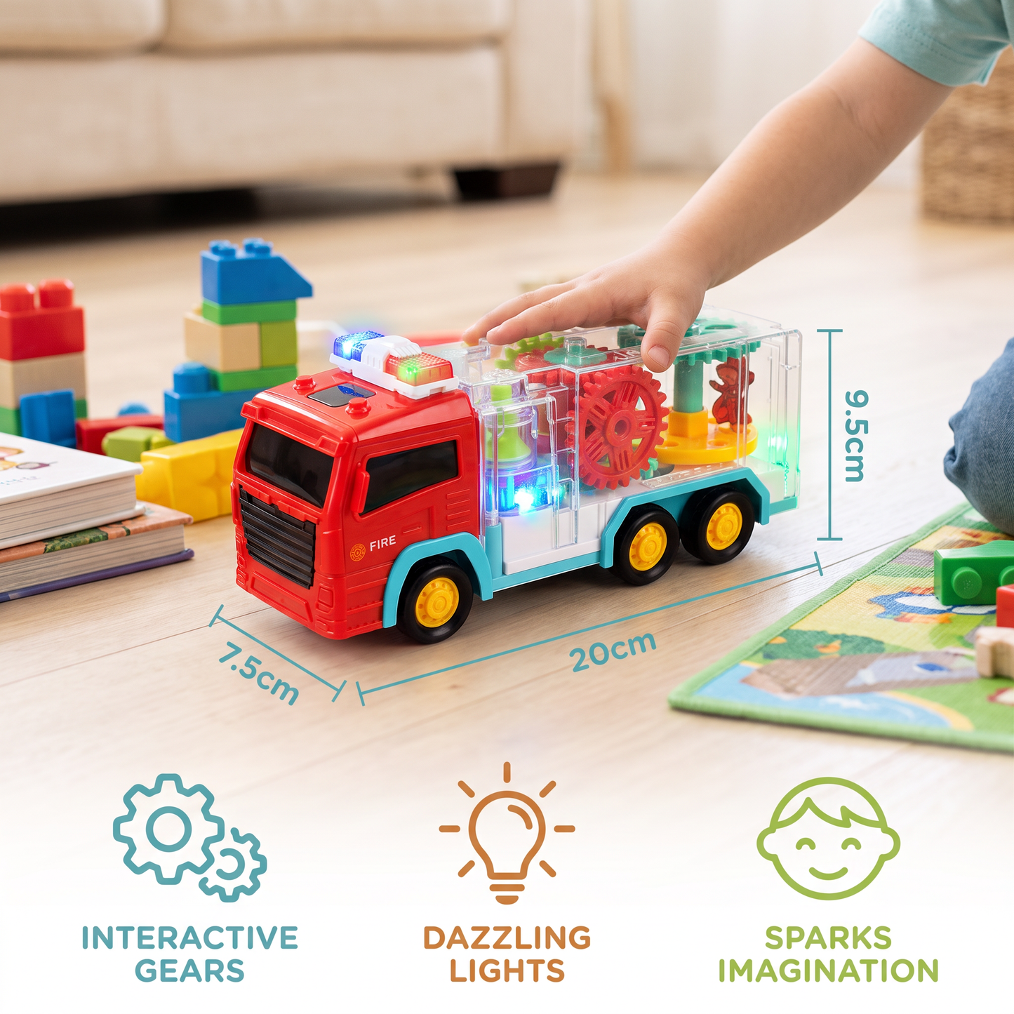 Interactive Gear Fire Truck Toy with Lights