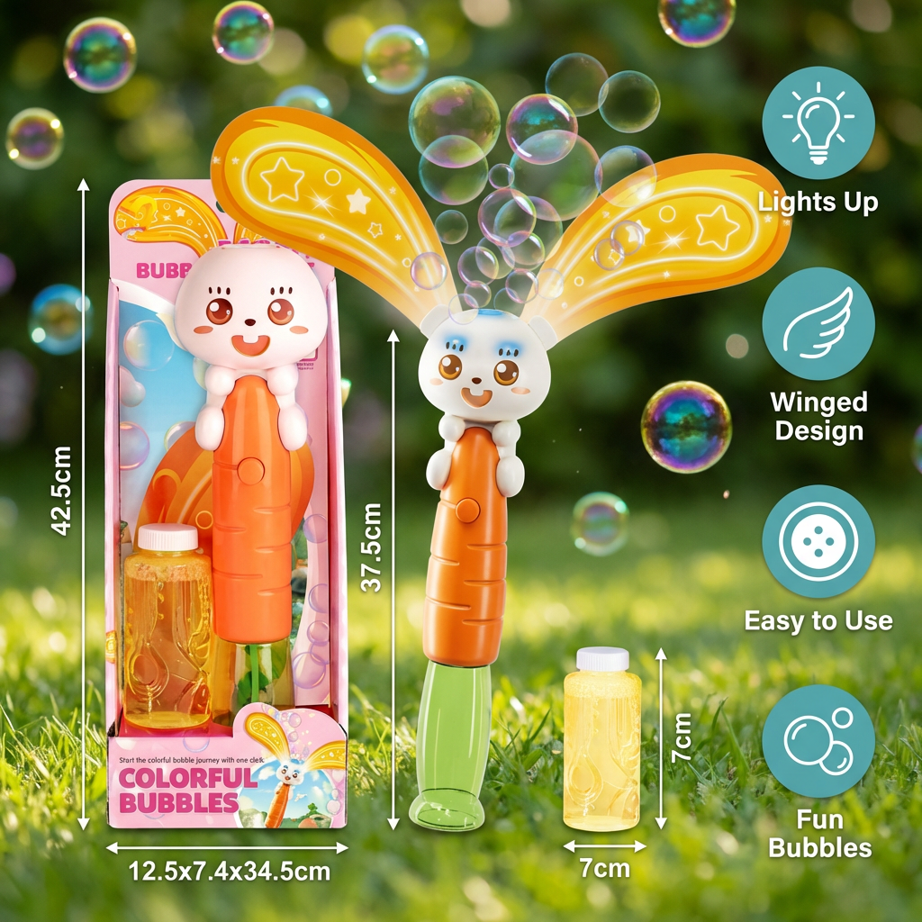 Light-Up Winged Bunny Bubble Maker – Kids Electric Bubble Wand