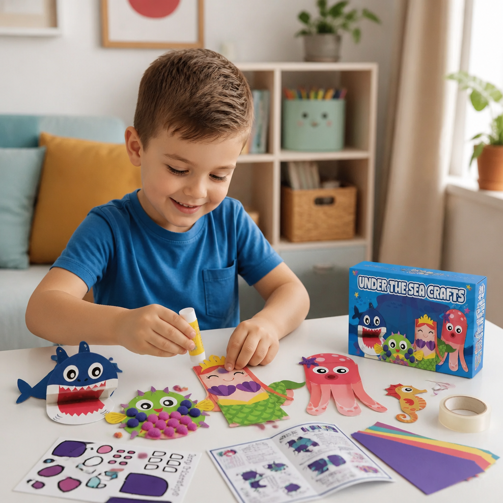 Kids Paper Crafts Box – 20 Easy DIY Arts & Crafts Projects for Ages 3–10 with Glue Stick, Tape & Envelopes