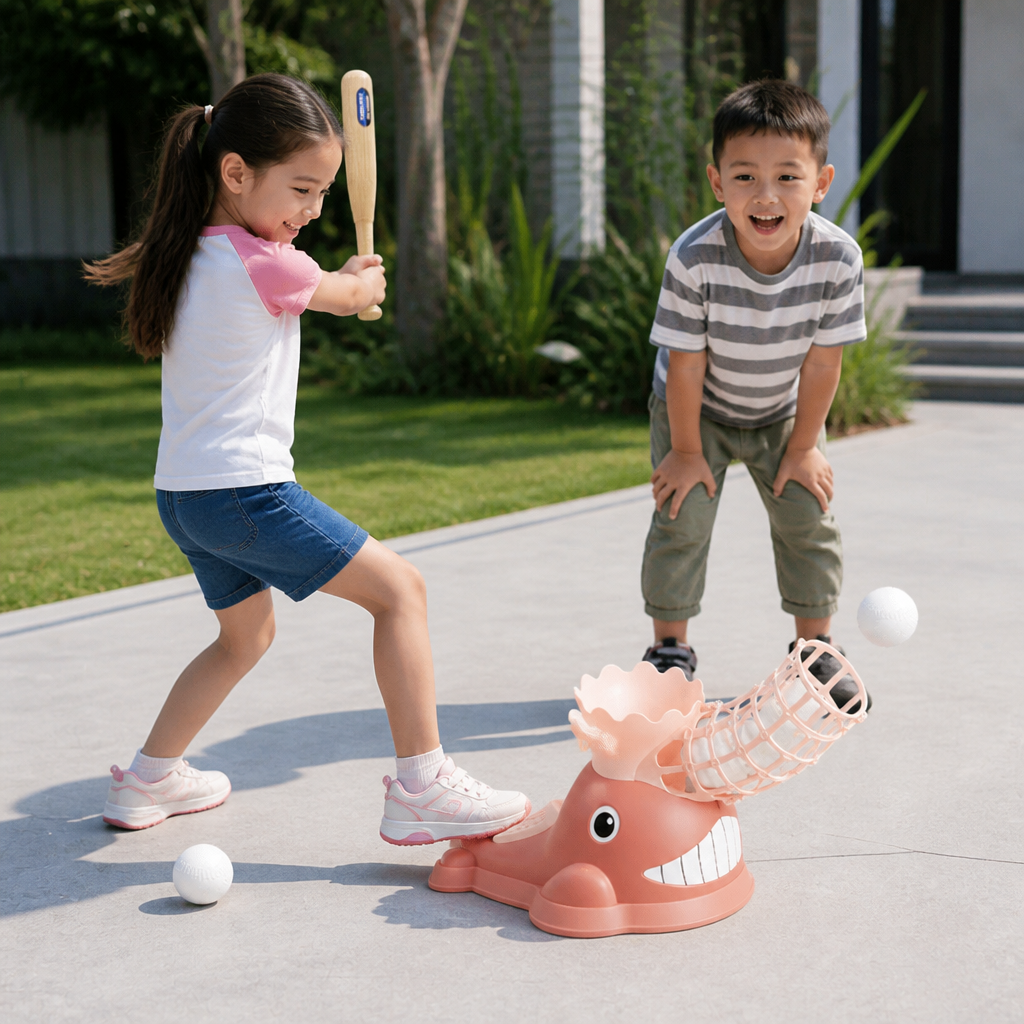 Step-On Baseball Pitching Machine with Bat & Balls for Kids