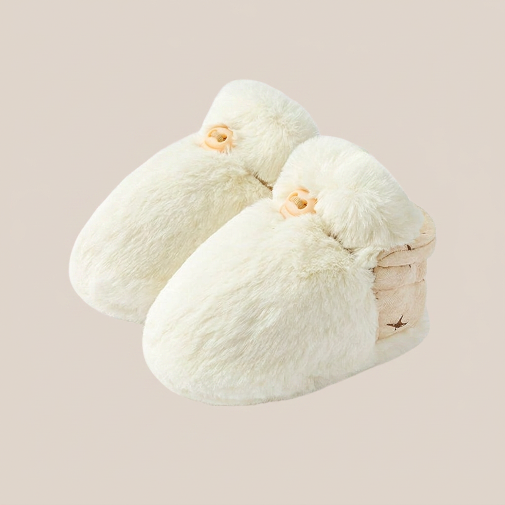 Fluffy Button Trim Booties