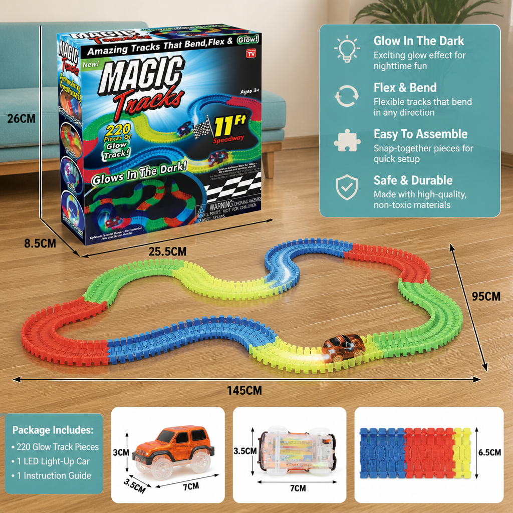 Glow-in-the-Dark Flexible Sand Race Track Set for Kids