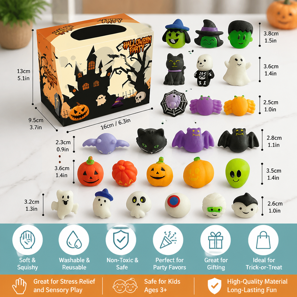 Washable & Reusable Halloween Squishy Toy Set for Party Favors and Trick-or-Treating