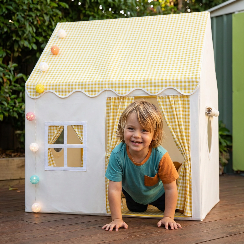 Kids Play House Tent with Checkered Roof