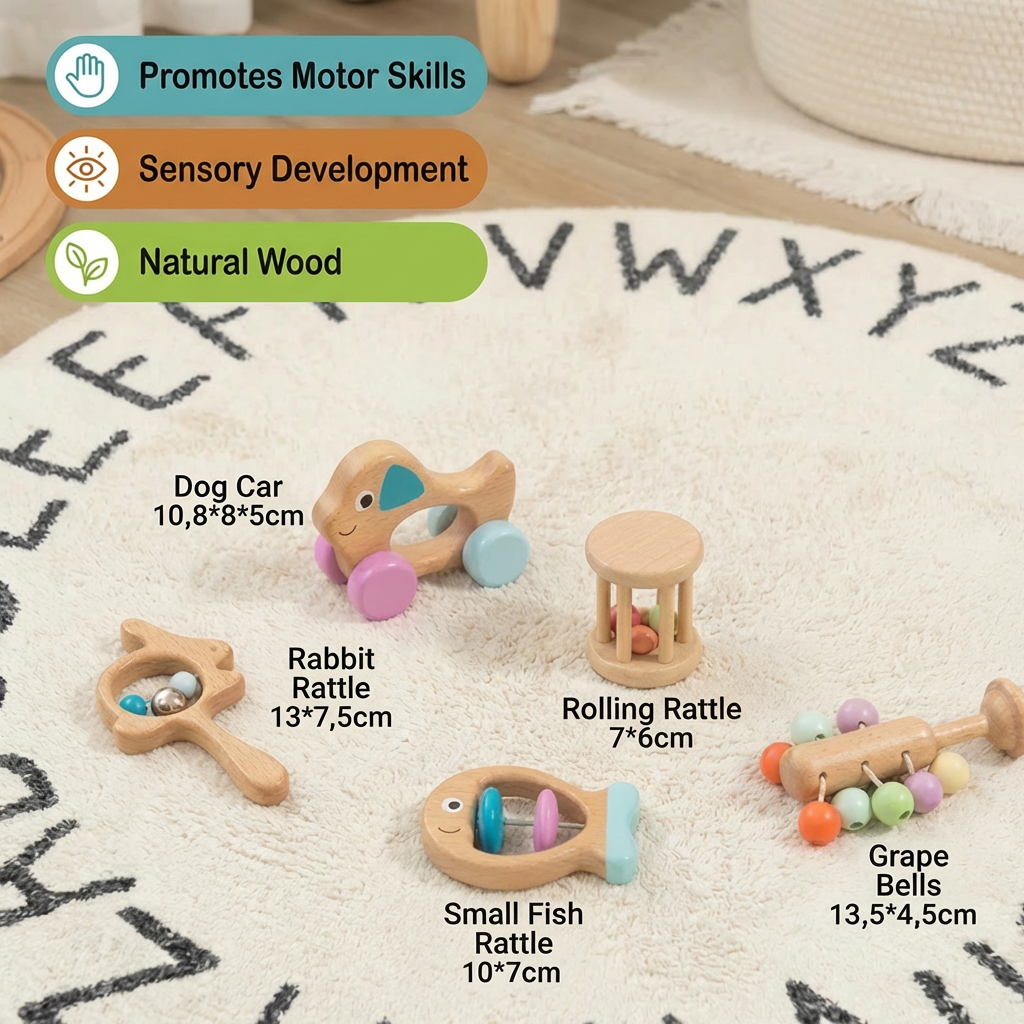Wooden Baby Gift Set – Rattle & Musical Toy Set for Newborns