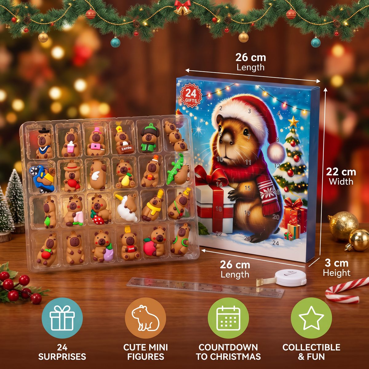 24-Day Capybara Christmas Advent Calendar - 24 Cute Mini Figures