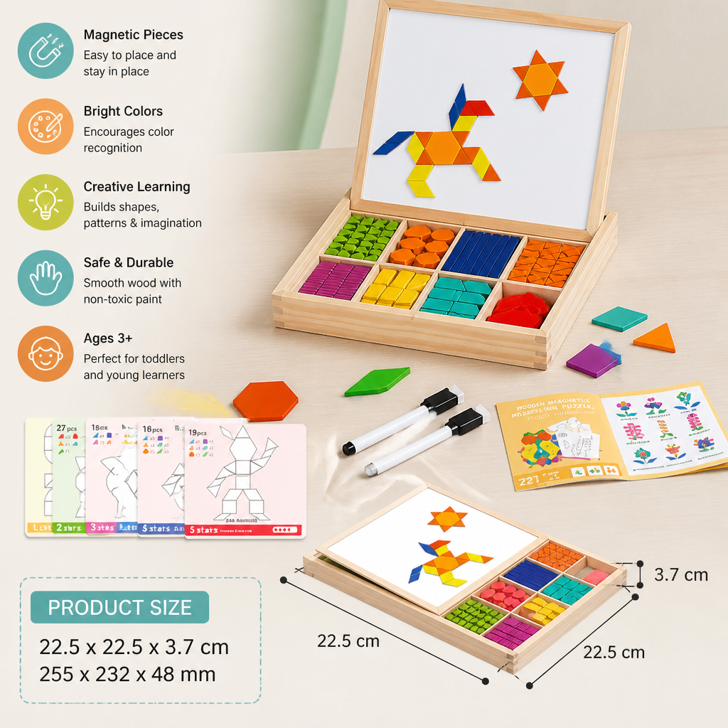 Wooden Magnetic Geometric Shape Puzzle for Kids