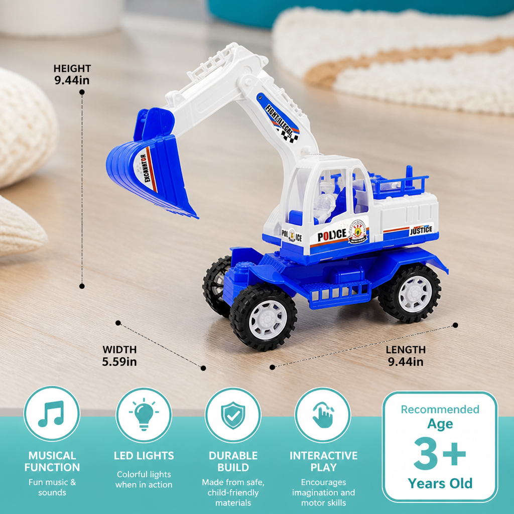 Musical Excavator Toy with Automatic Soccer Ball Scooping & LED Lights