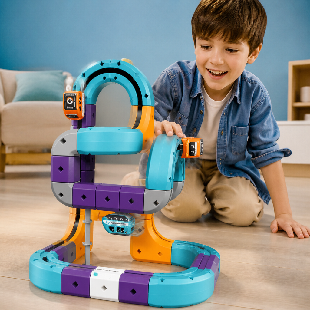 DIY Gravity Cube Track Building Kit with Electric Train