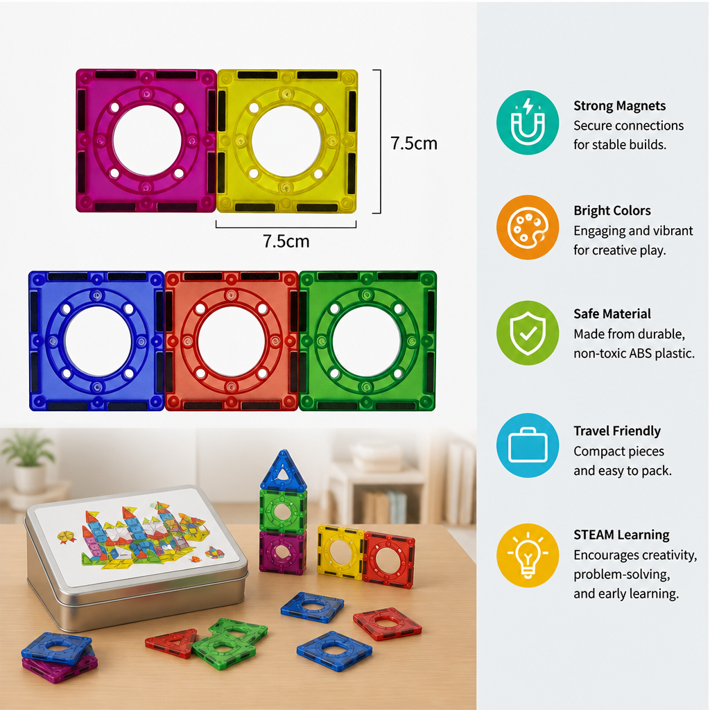 Magnetic Building Blocks Set for Kids – Travel-Friendly Storage Tin
