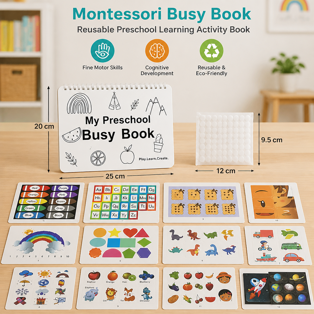 Montessori Busy Book – Reusable Preschool Learning Activity Book
