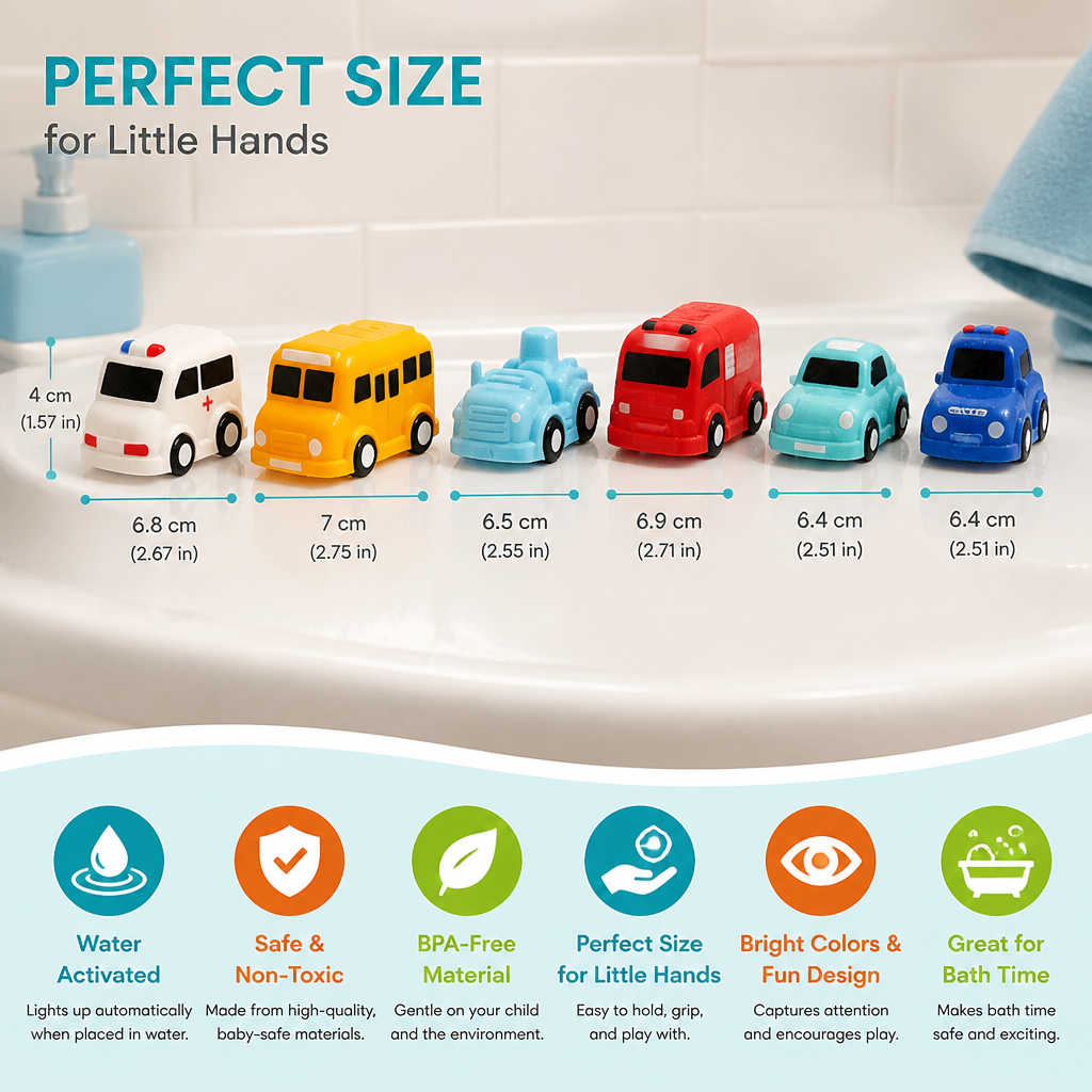 Light-Up Bath Toy Car Set – Water-Activated Baby Bath Toys