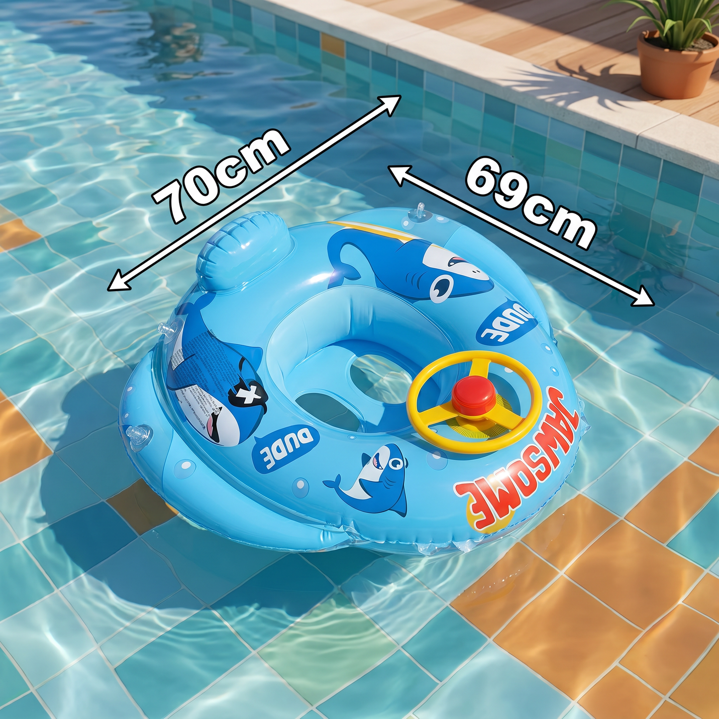 Baby Shark Pool Float with Steering Wheel for Toddlers
