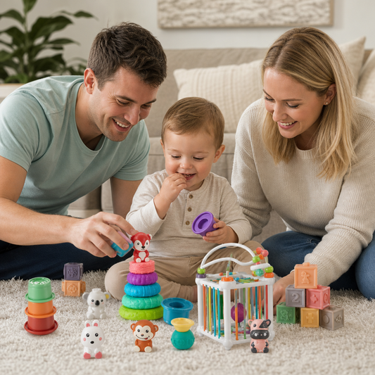 5-in-1 Montessori Soft Rubber Baby Sensory Play Set with Stacking & Sorting Toys – 26 Pieces