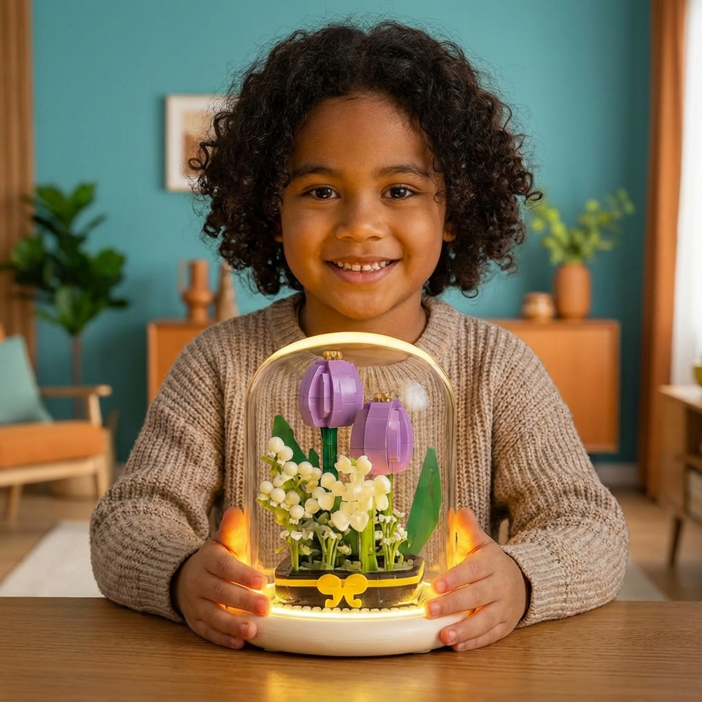 Noble Building Block Flower in Glass
