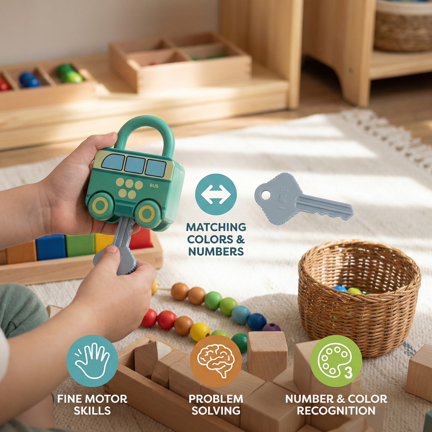 Montessori Key and Lock – Patterns and Colors Toy