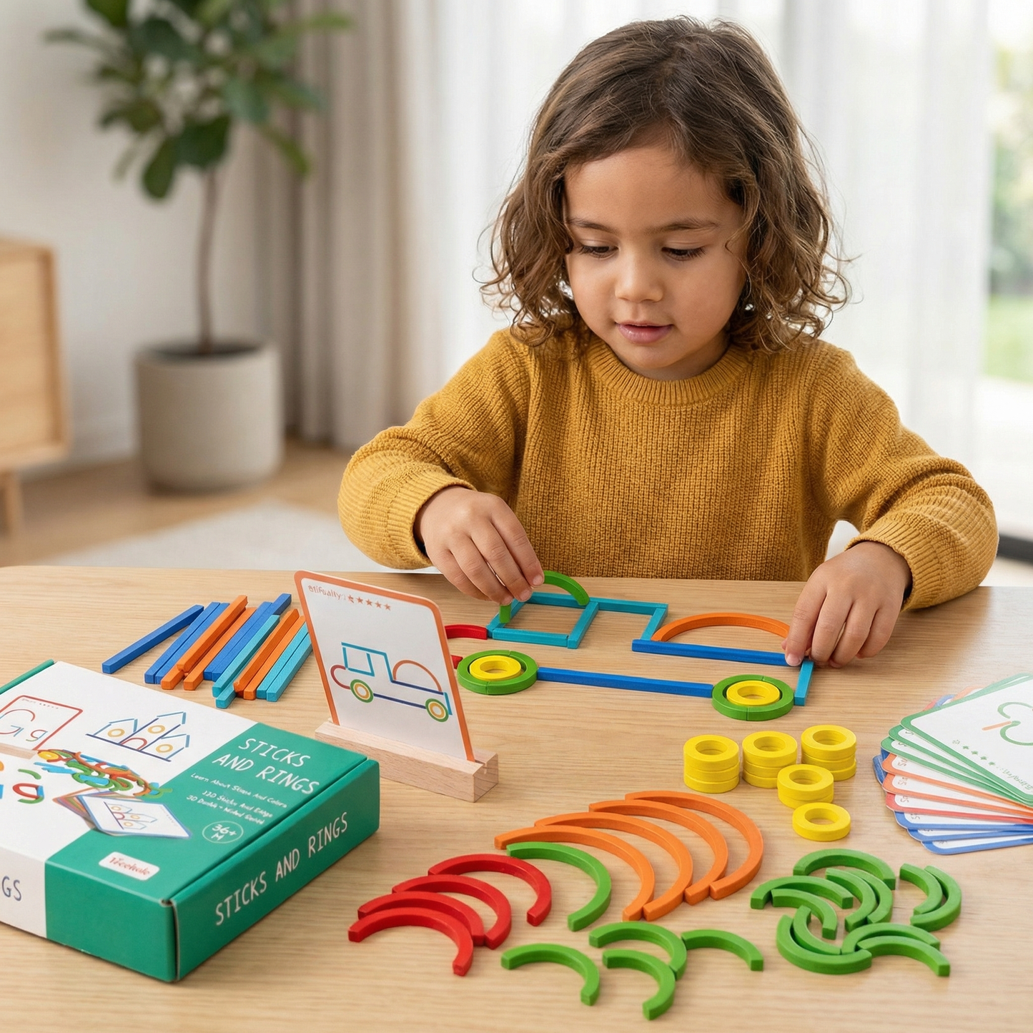 Educational Montessori Sticks and Rings Puzzle Blocks