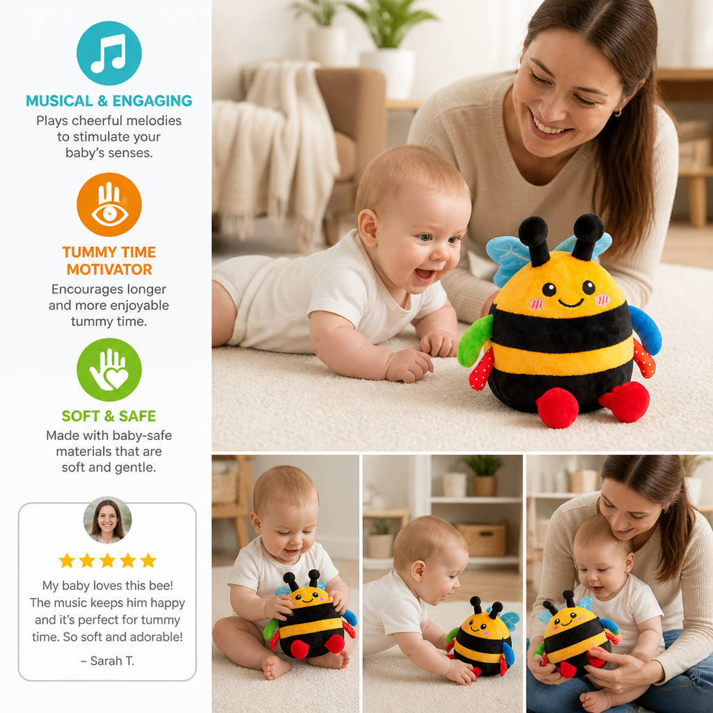 Interactive Musical Tummy Time Bee Plush Toy