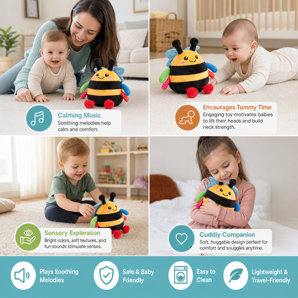 Interactive Musical Tummy Time Bee Plush Toy