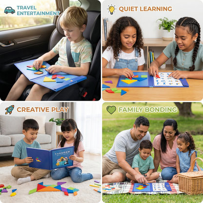 Portable Montessori Wooden Magnetic Tangram Puzzle Book Learning Toy