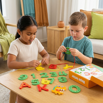 Letters, Numbers, and Colors Wooden Lacing Learning Toy