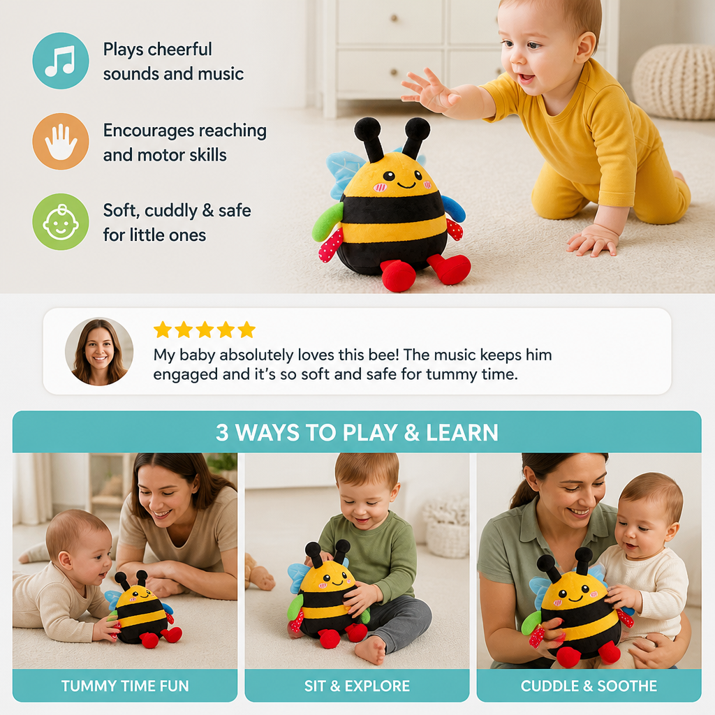 Interactive Musical Tummy Time Bee Plush Toy