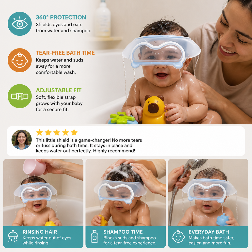 Adjustable Baby Water & Shampoo Visor with 360° Eye & Ear Protection