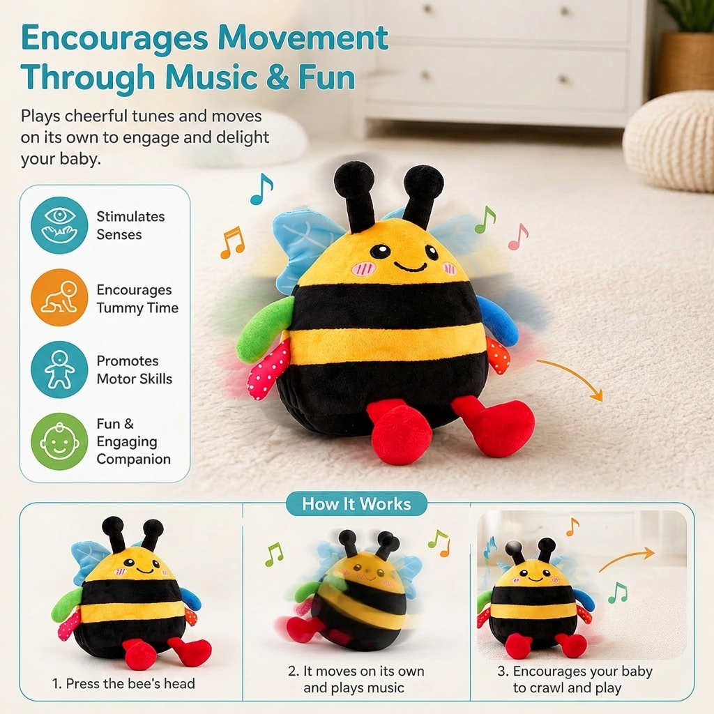 Interactive Musical Tummy Time Bee Plush Toy