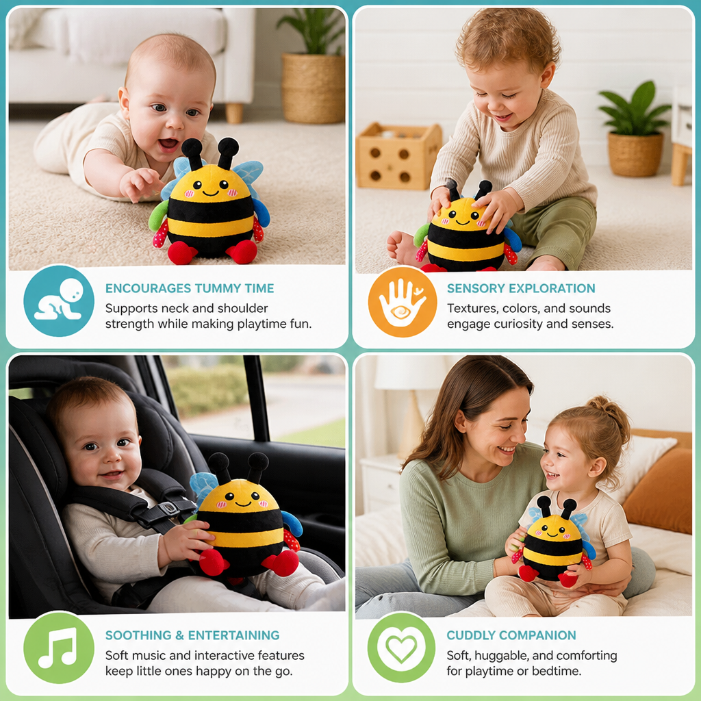 Interactive Musical Tummy Time Bee Plush Toy