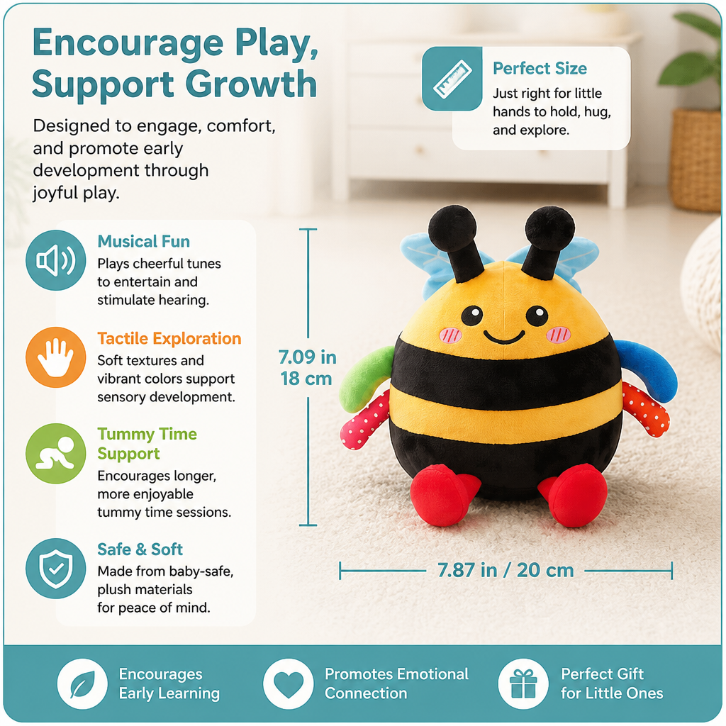 Interactive Musical Tummy Time Bee Plush Toy