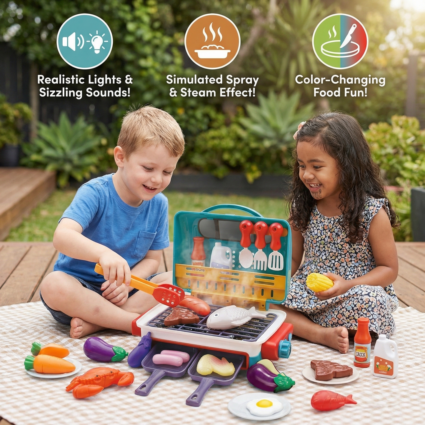 My First BBQ Grill – Children's Kitchen with Smoke Effect and Color-Changing Food