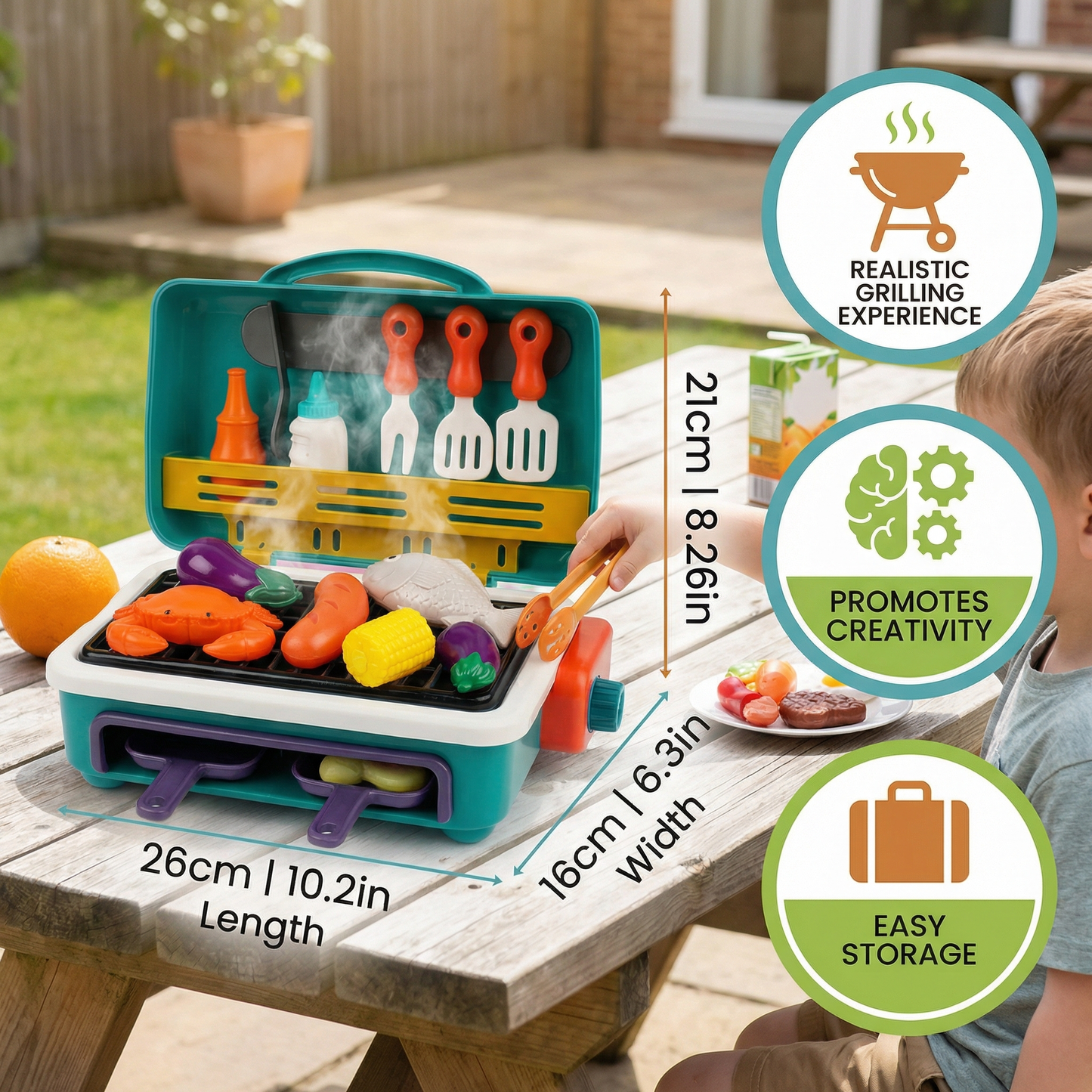 My First BBQ Grill – Children's Kitchen with Smoke Effect and Color-Changing Food