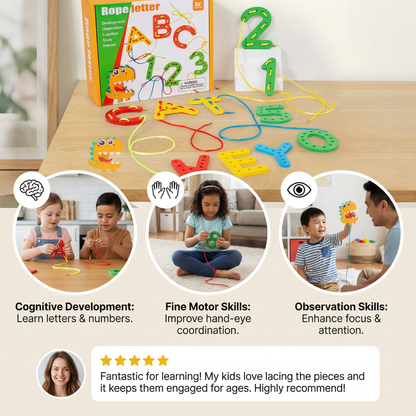 Letters, Numbers, and Colors Wooden Lacing Learning Toy