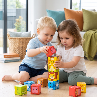 Toddler-Safe 4.2 cm Safari Animal Magnetic Building Cubes – STEM Learning Blocks