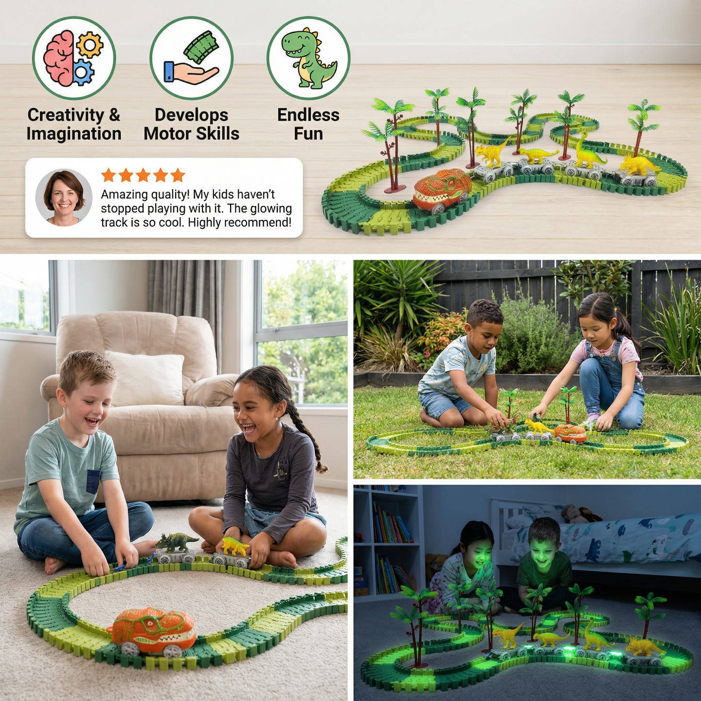 Dinosaur Track Adventure – Flexible Race Track with Glowing Train