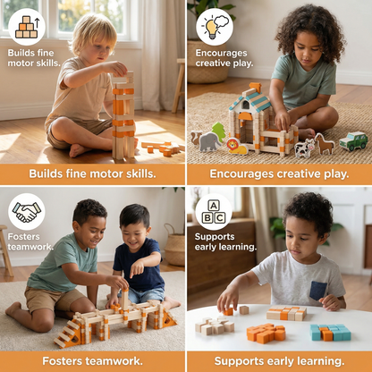 Montessori Wooden Building Block Set – Natural Stacking and Construction Toy