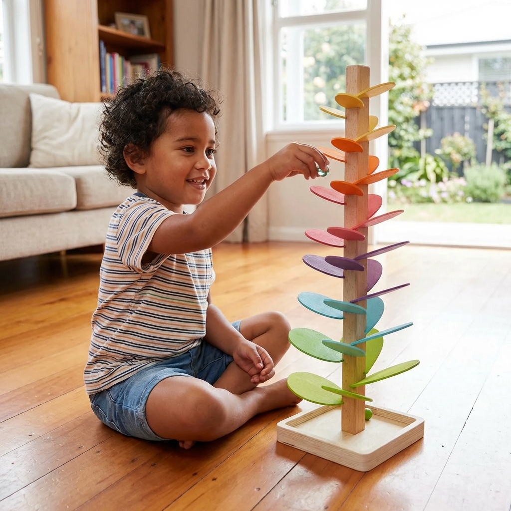 Montessori Rainbow Marble Wooden Tower