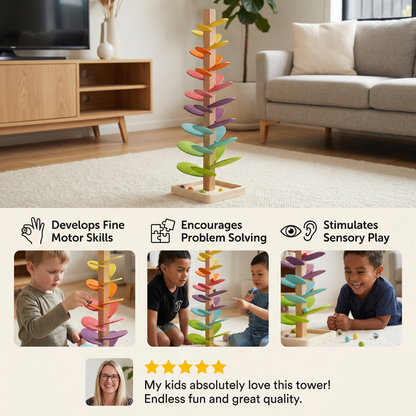 Montessori Rainbow Marble Wooden Tower