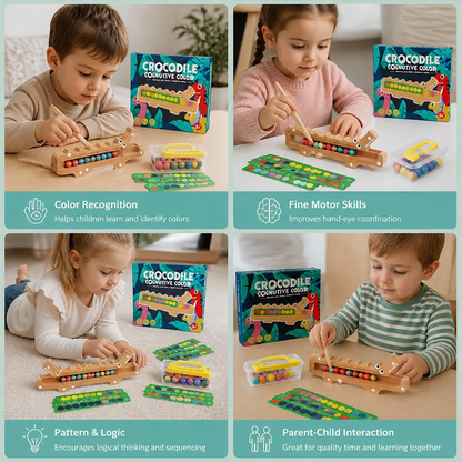 Crocodile Color Game – Educational Game with Sorting Cards and Wooden Toy