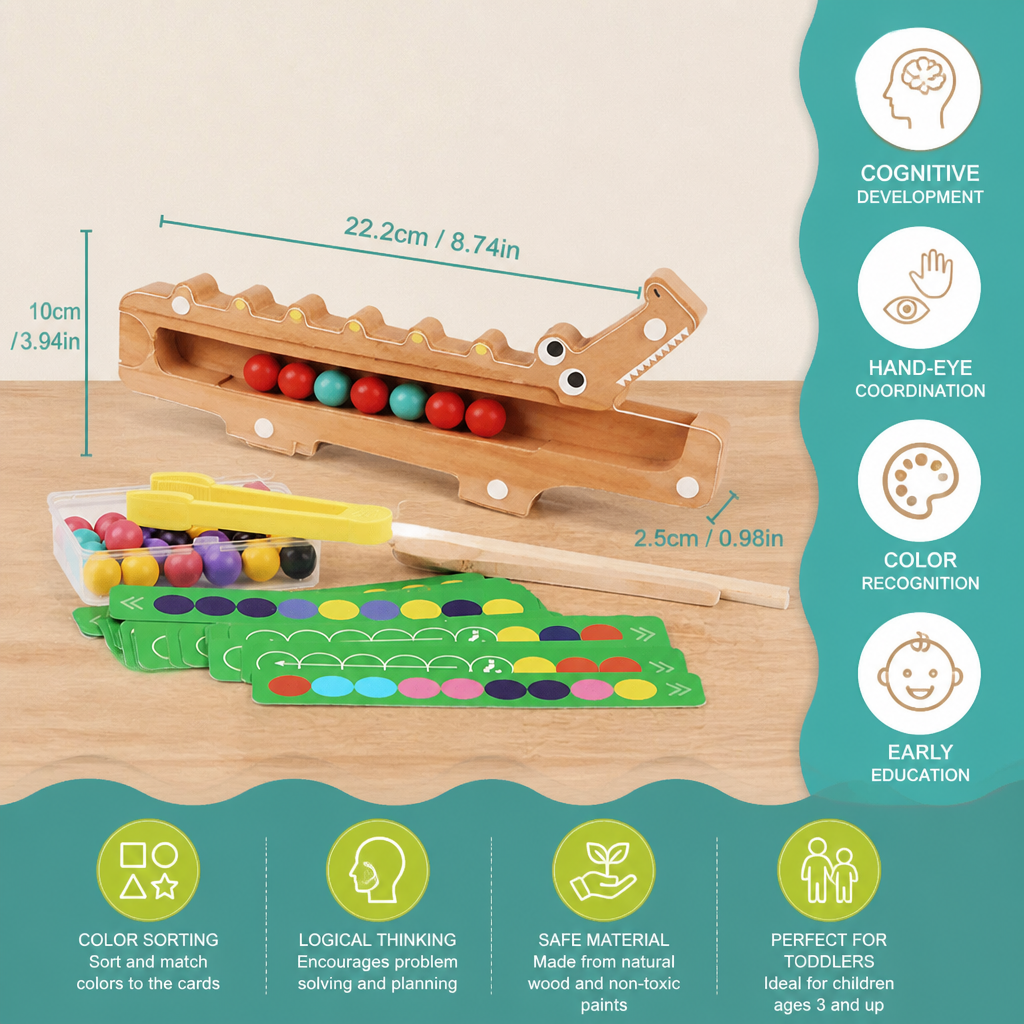Crocodile Color Game – Educational Game with Sorting Cards and Wooden Toy