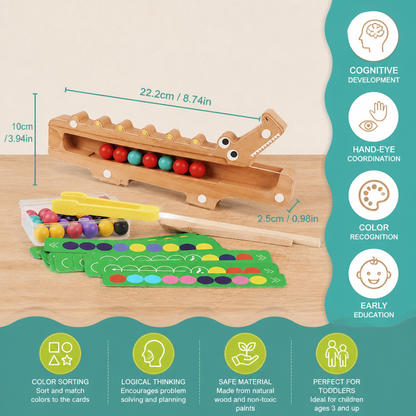 Crocodile Color Game – Educational Game with Sorting Cards and Wooden Toy