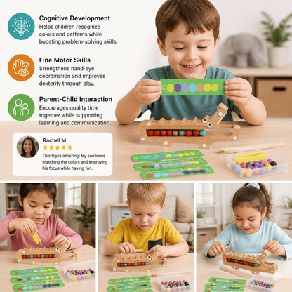 Crocodile Color Game – Educational Game with Sorting Cards and Wooden Toy
