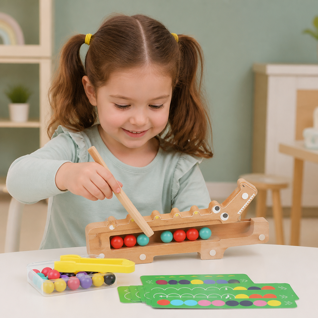 Crocodile Color Game – Educational Game with Sorting Cards and Wooden Toy