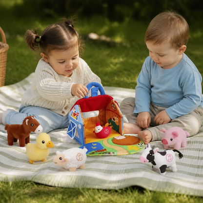 Farm Animal Plush Playset – Interactive Learning Toy with Portable Playhouse