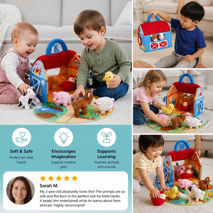Farm Animal Plush Playset – Interactive Learning Toy with Portable Playhouse