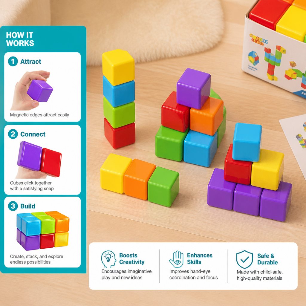 Toddler Safe 4.2cm Magnetic Building Cubes – STEM Learning Blocks