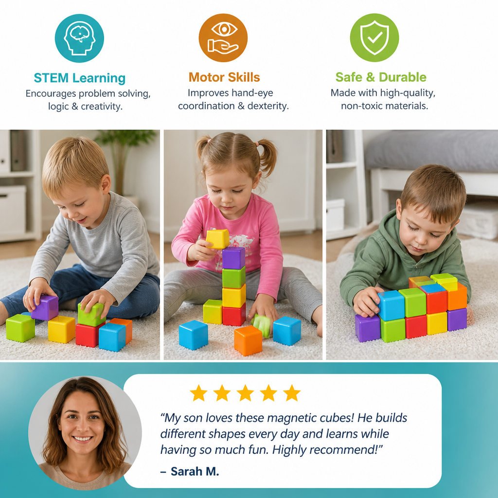 Toddler Safe 4.2cm Magnetic Building Cubes – STEM Learning Blocks